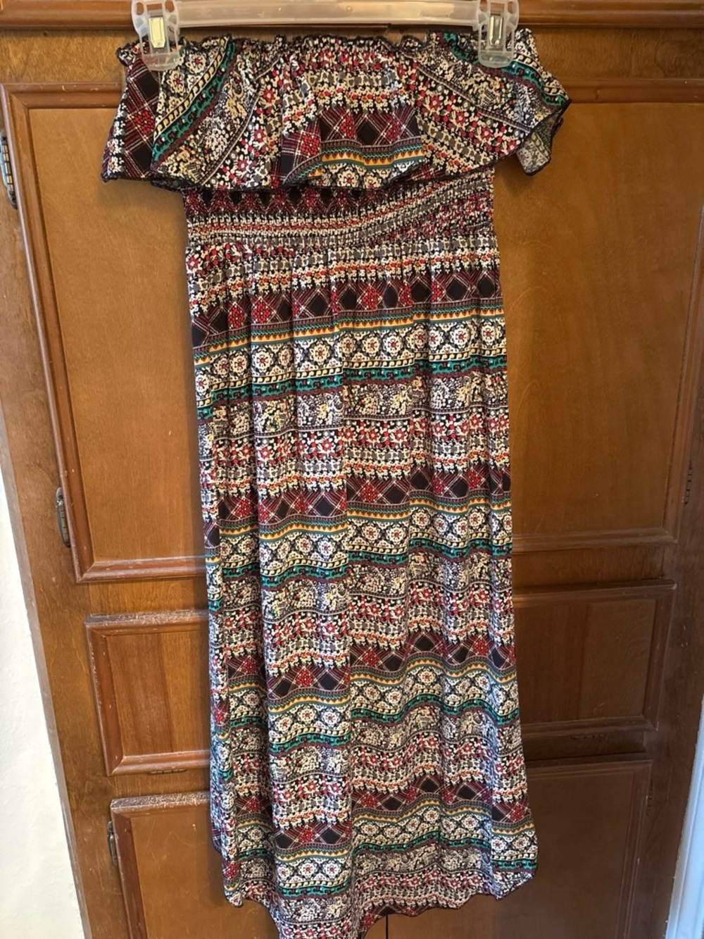 Poetry Strapless Maxi Dress in Multicolor Geo Print